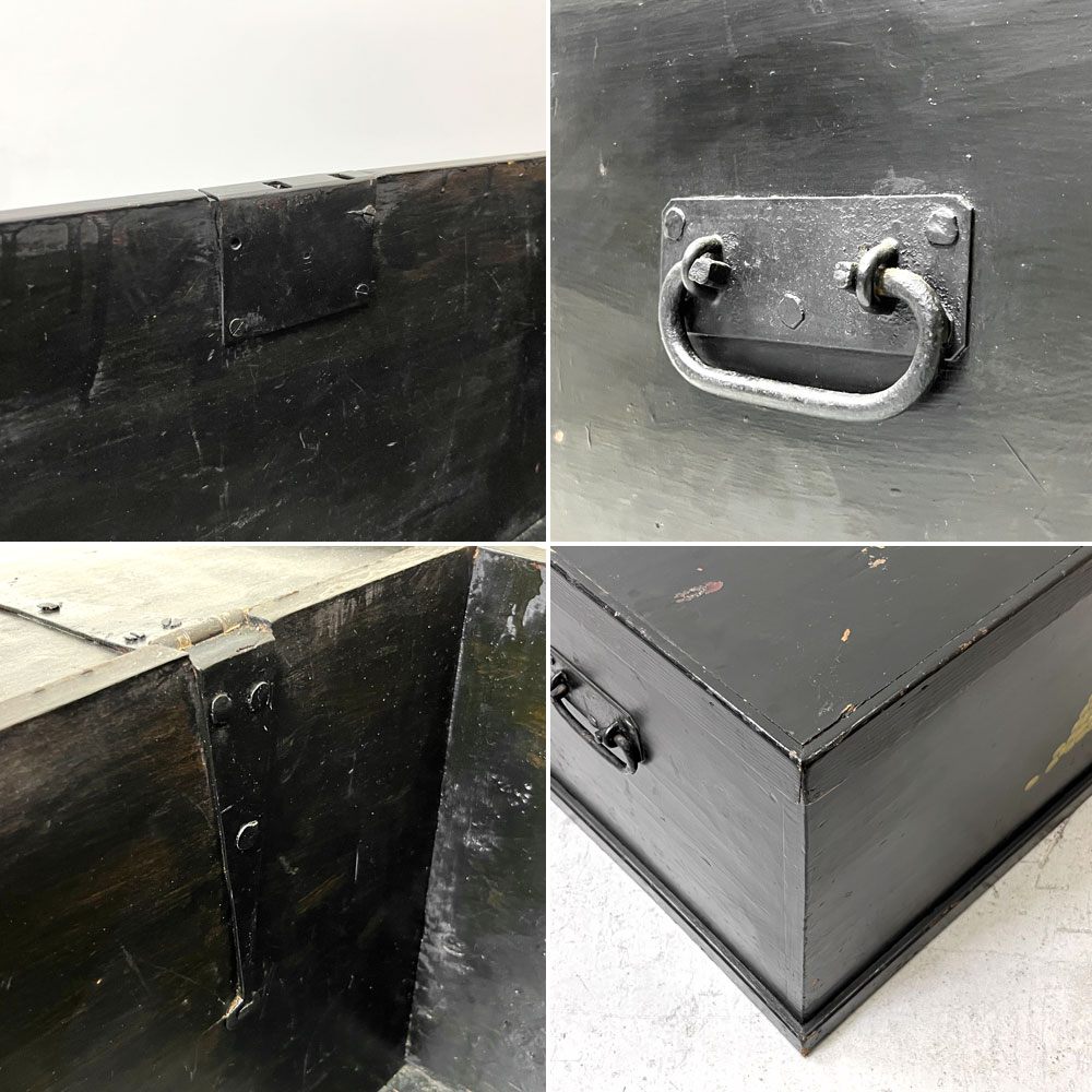 ペインテッド 木製ブランケットボックス 収納ボックス ハンドペイント ブラックカラー ヨーロピアンクラシカルデザイン  ●