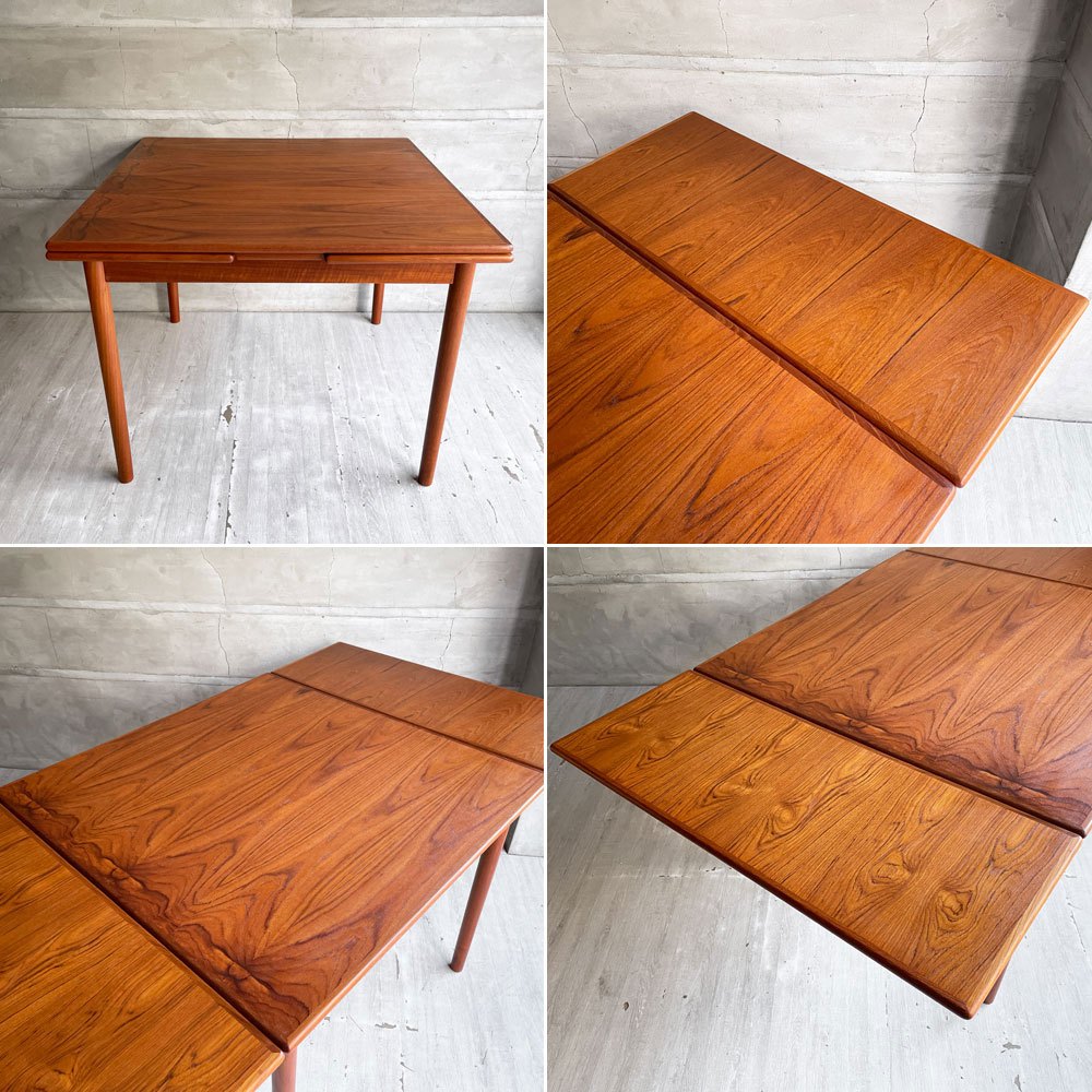 北欧ビンテージ Scandinavian vintage チーク材 エクステンション EX ダイニングテーブル 伸長式 ブックマッチ モダン 北欧家具 ♪
