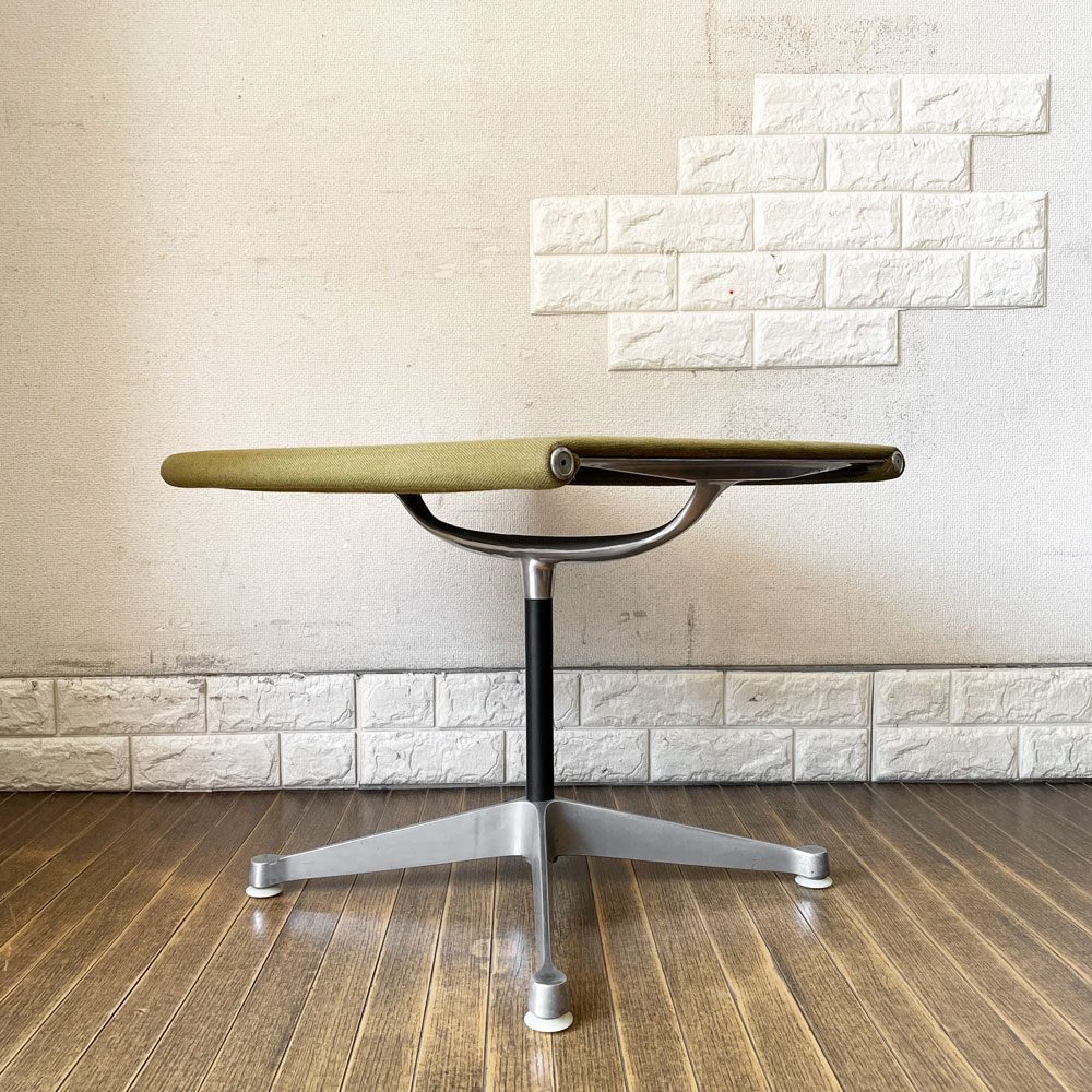 ハーマンミラー Herman Miller アルミナムグループ オットマン スツール ファブリック ライトグリーン系 アルミバフベース 4本脚 C&R イームズ ◎
