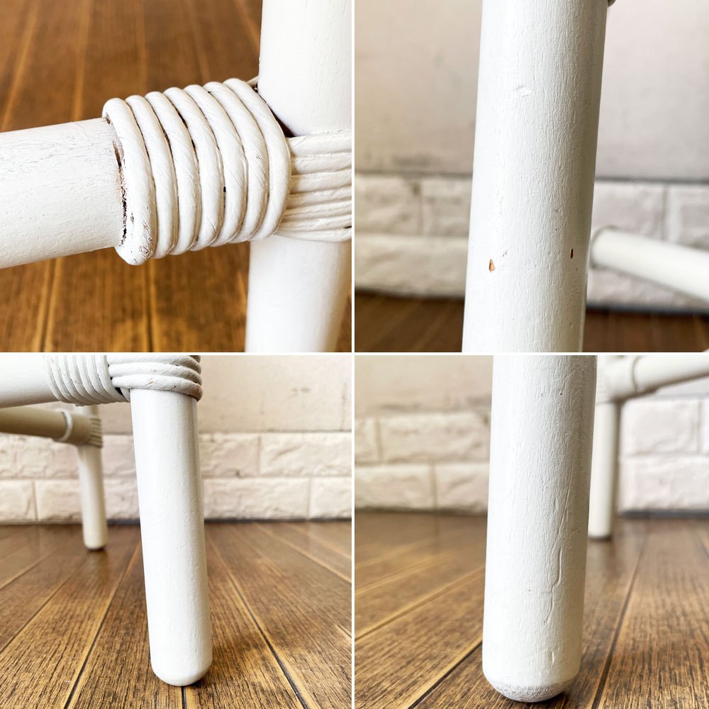 ビンテージスタイル Vintage Style ペーパーコード×ラタン サイドテーブル カフェテーブル ラウンド Φ46.5cm ホワイトペイント ロイドルーム製法 シャビーシック ◎