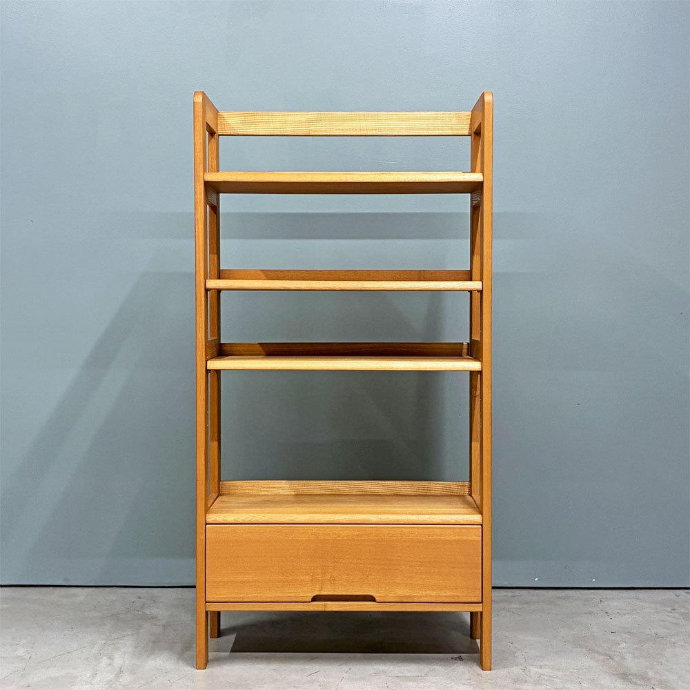 Natural Style タモ無垢材 ブックシェルフ 1ドロワー W64cm 本棚 ラック ナチュラル ◎