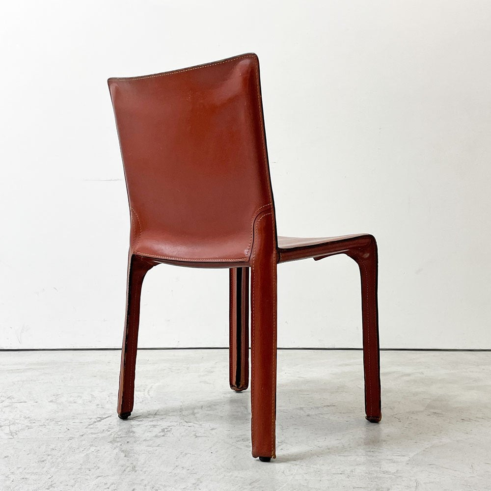 カッシーナ Cassina キャブチェア 412 CAB CHAIR アームレス 最高級本革 赤茶 マリオ・ベリーニ MoMA 永久展示品 イタリアモダン B ●