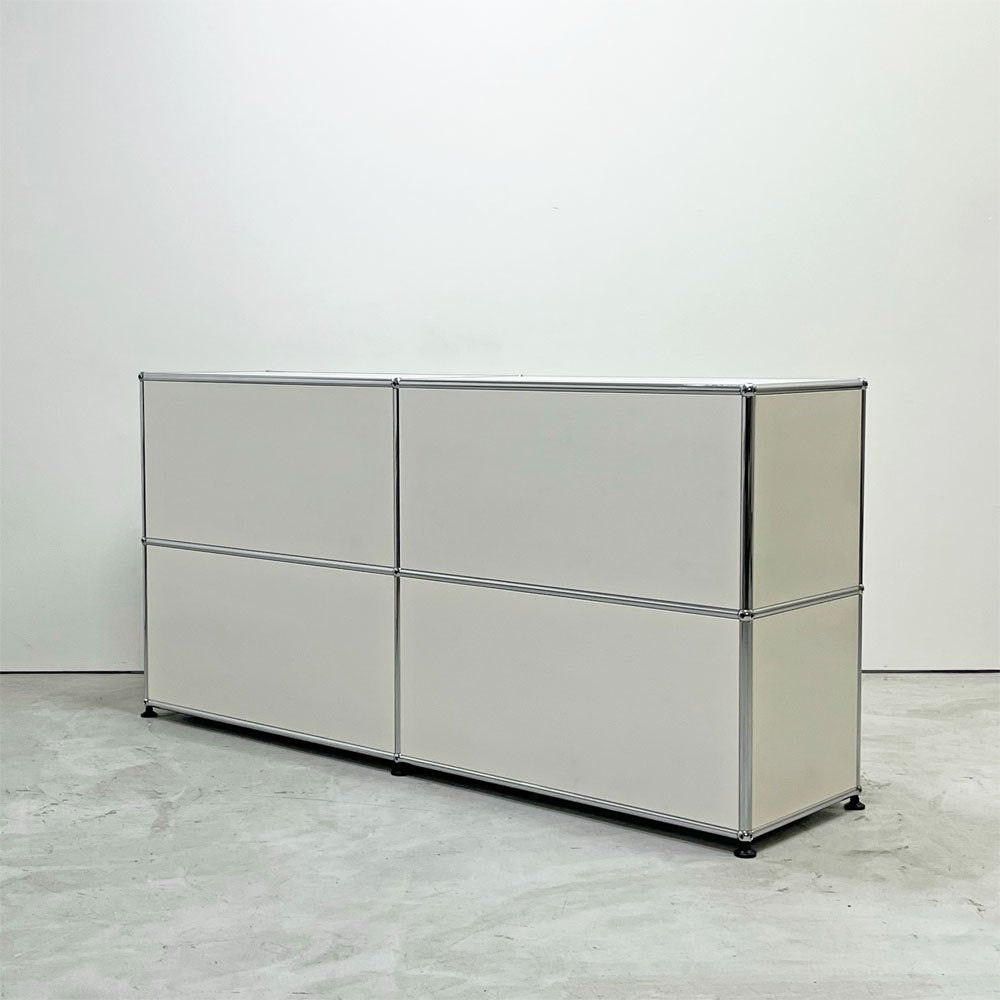 USMハラー USM Haller モジュラーファニチャー キャビネット シェルフ 2列2段 ドロップダウンドア×2＋エクステンションシェルフ ×2 ピュアホワイト スイス ●