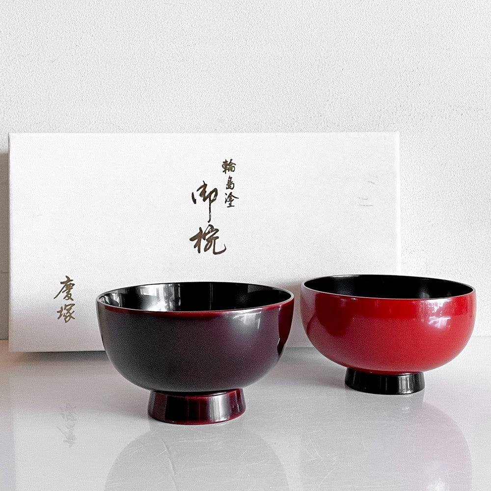慶塚漆器工房 輪島塗 お椀 三輪型 漆器 溜内黒・朱内黒 箱付き 夫婦椀セット 伝統工芸品 ■