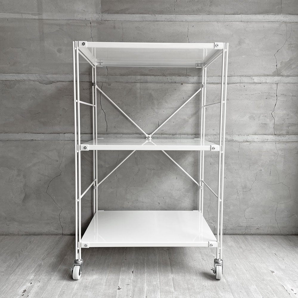無印良品 MUJI スチールユニットシェルフ 2段 ホワイト キャスター付き 飾り棚 収納棚 本棚 W58cm 参考定価￥12,090-  ♪