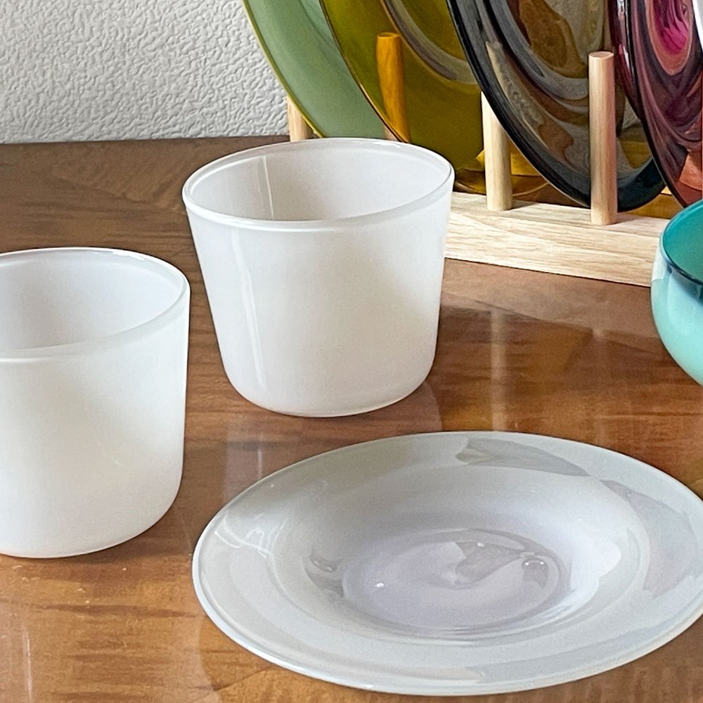 黒川登紀子 ガラス フリーカップ ベージュ H7.5㎝ 現代作家 A ◇