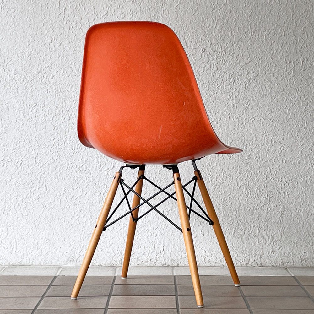ハーマンミラー Herman Miller サイドシェルチェア セカンド 2nd FRP オレンジ ダウェルベース イームズ ビンテージ ミッドセンチュリー ◇