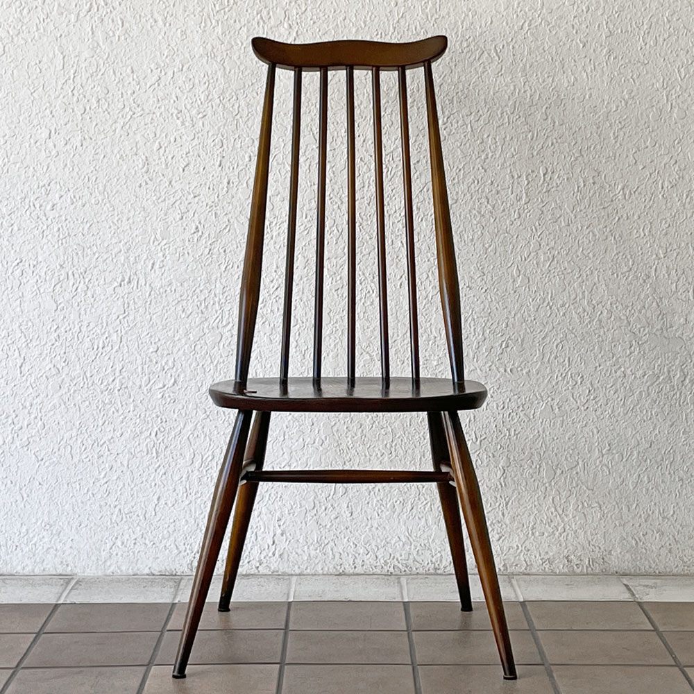 アーコール Ercol ゴールドスミス ダイニングチェア コロニアル ハイバック エルム材 ダークブラウン ブルーラベル UKビンテージ 英国 ◇