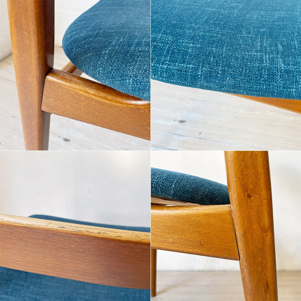 デンマークビンテージ Danish Vintage チーク材 ダイニングチェア ハーフアーム プライウッド ファブリック 北欧家具 B ★