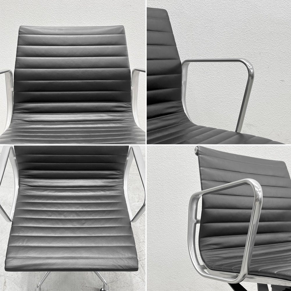 ハーマンミラー Herman Miller イームズアルミナムグループチェア マネージメントチェア アルミバフベース ガス圧昇降 5本脚 キャスター 本革 〓