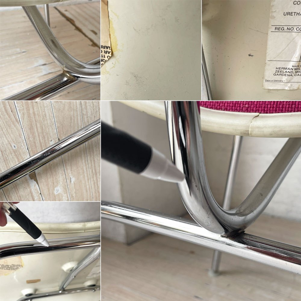 ハーマンミラー Herman Miller ツーピースプラスチックチェア Two Piece Plastic Chair DCM ホワイト マゼンタ ファブリック張替済 ビンテージ イームズ 希少 ★