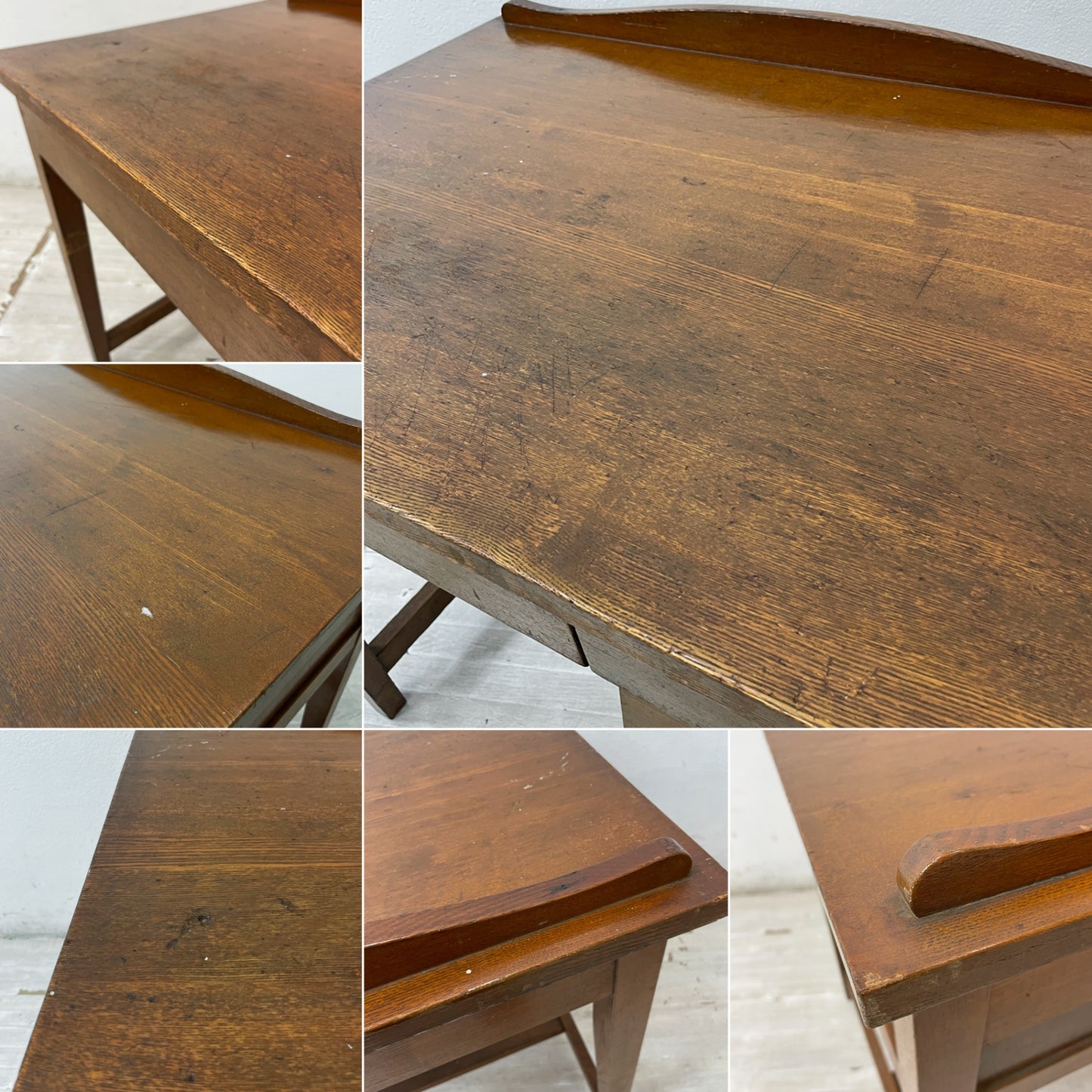 ジャパンビンテージ Japan Vintage 古い木味のデスク 片袖机 抽斗3杯 W85cm 国産家具 昭和レトロ ●
