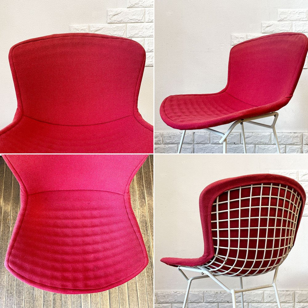 ノル Knoll 420 サイドチェア ワイヤーチェア ダイニングチェア ホワイト × レッド ファブリック フルカバー仕様 ハリー・ベルトイア ミッドセンチュリー ビンテージ ◎