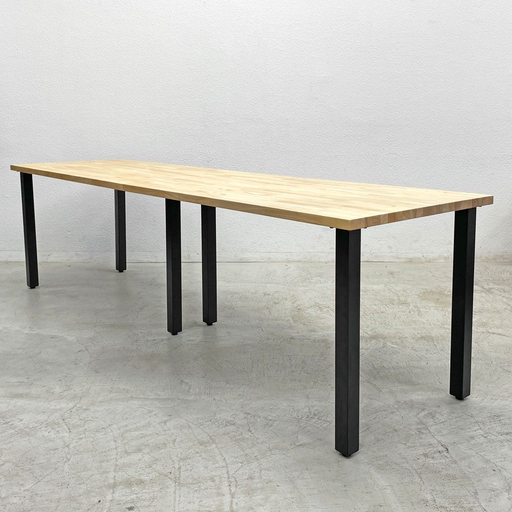 かなでもの KANADEMONO ザ・テーブル THE TABLE デスク ラバーウッド無垢材 W250xD70cm スチール スクエアバーレッグ ブラック A 〓