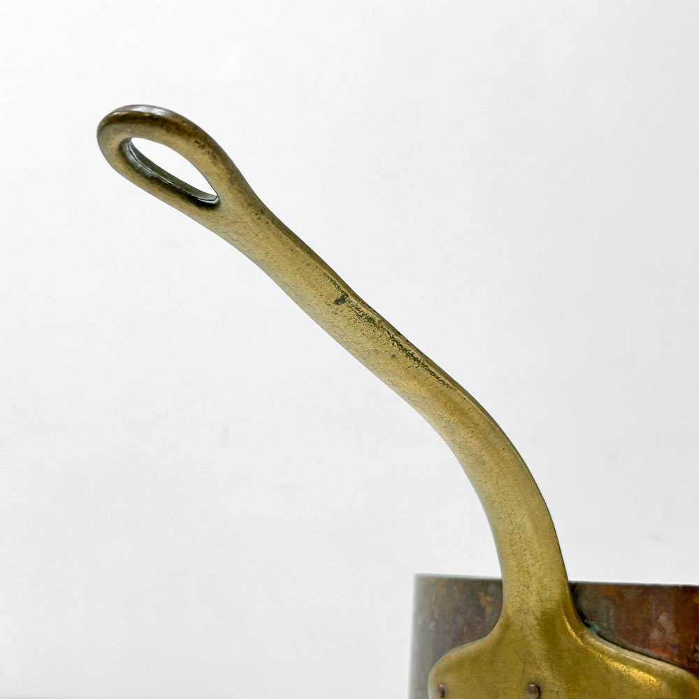 ビンテージ コッパー 片手鍋  vintage copper pan ソースパン 銅鍋 真鍮ハンドル 20cm フラワーベース フランス ブロカント  ●