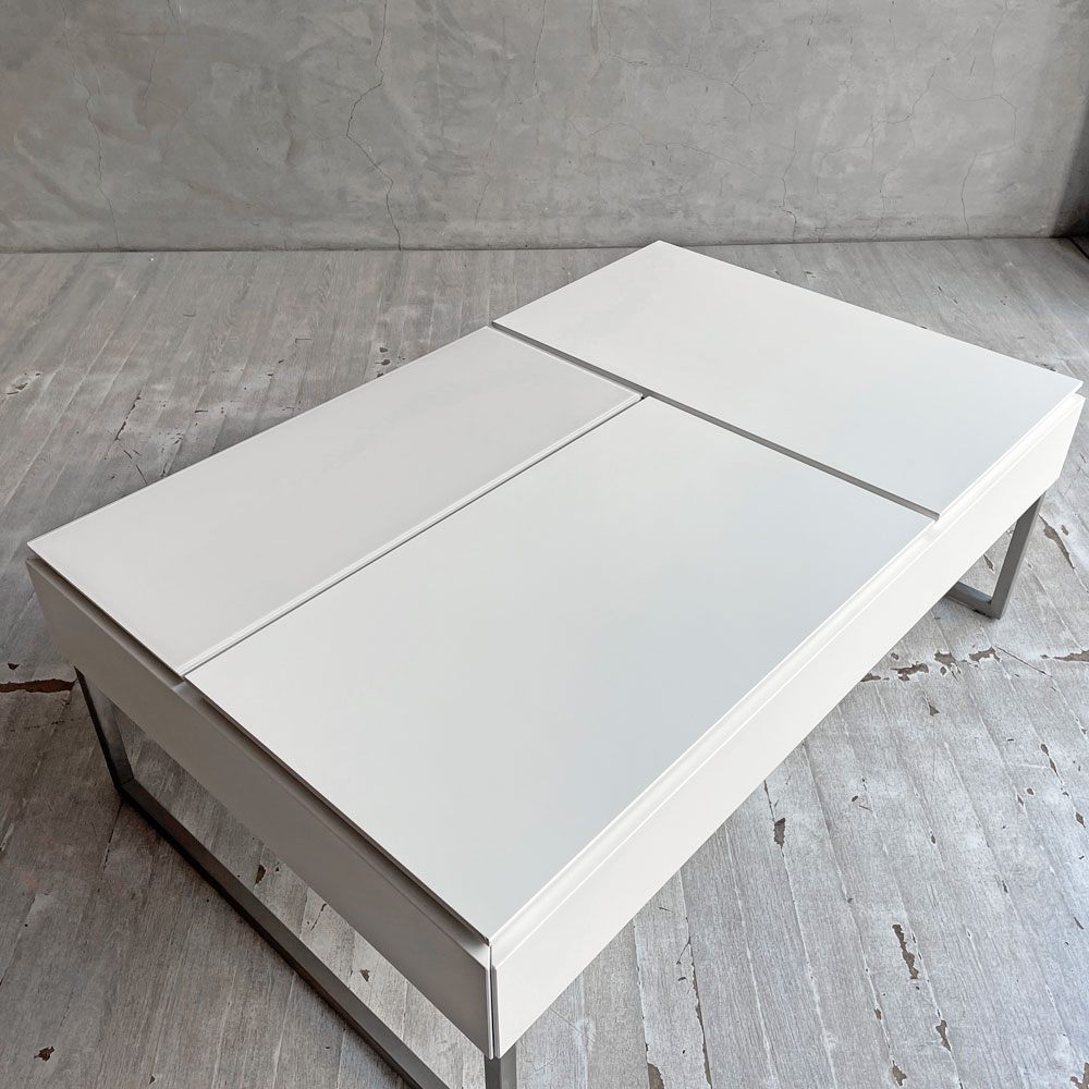 ボーコンセプト BoConcept シヴァ Chiva コーヒーテーブル 天板リフトアップ 収納スペース付 W88cm マットホワイト ガラス天板 廃番カラー 北欧モダン デンマーク ♪