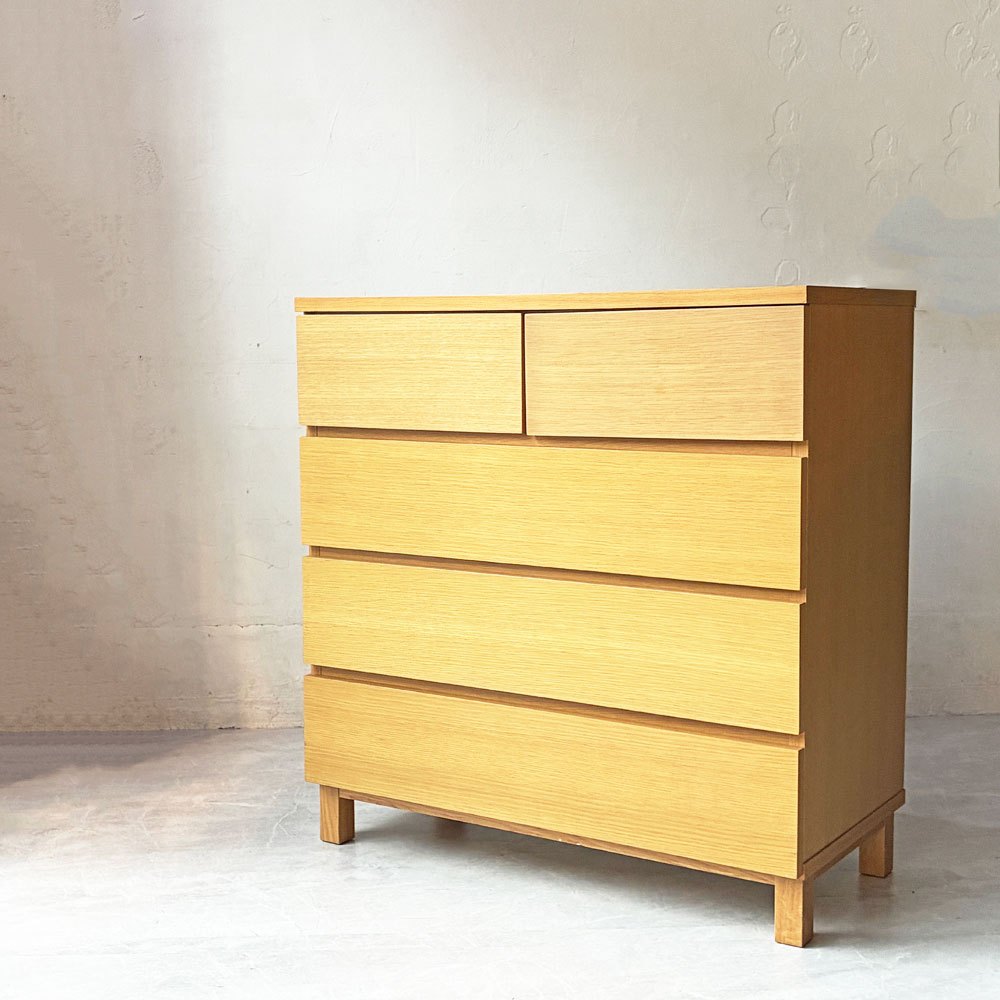 無印良品 MUJI オーク無垢材 木製チェスト 収納家具 4段5杯 ナチュラル シンプルデザイン W80cm ★