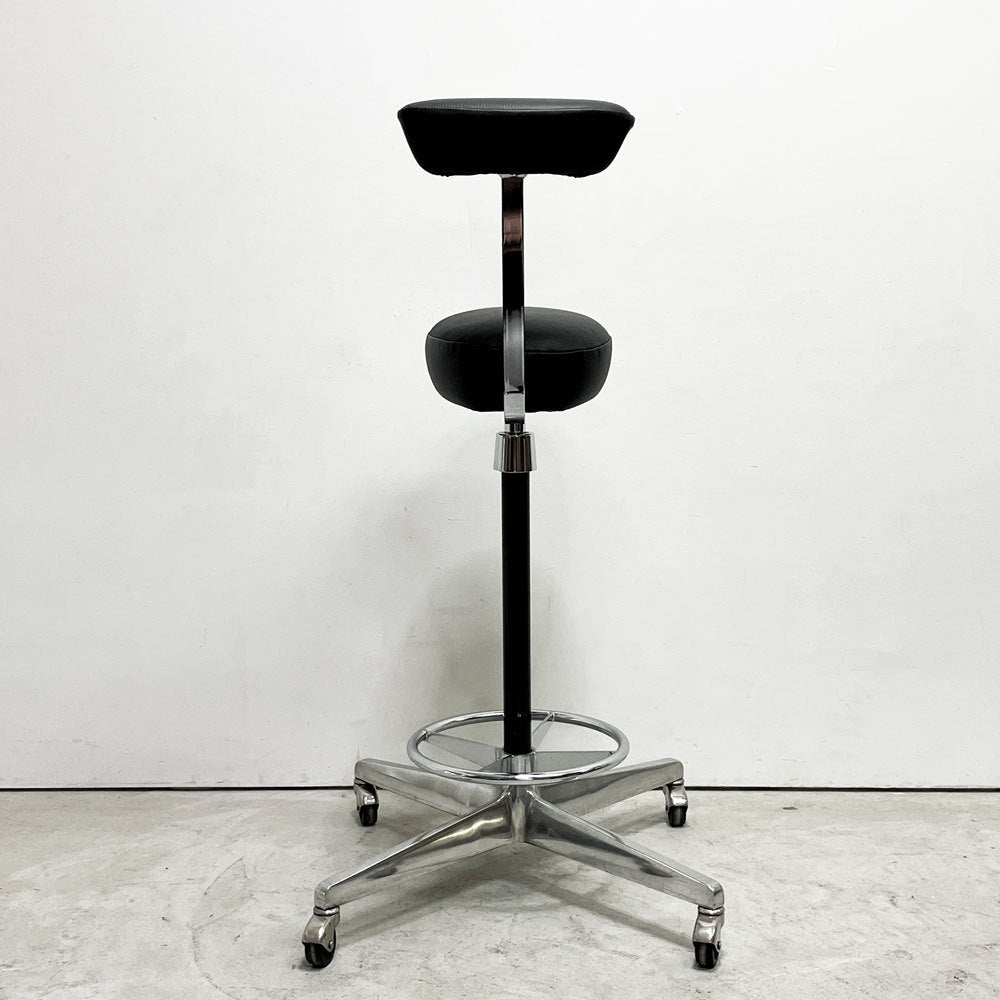 ハーマンミラー Herman Miller AO-1シリーズ パーチ Perch ワークチェア ドラフティングスツール 本革 ブラックレザー 昇降 ビンテージ ジョージネルソン 座面張替済み ●
