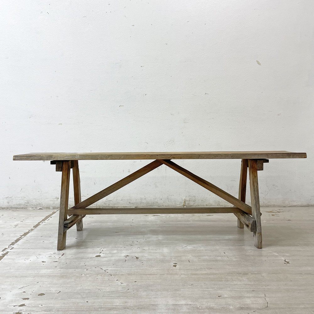 ビンテージ Vintage 古い木味の木製ベンチ 杉古材 無垢材 古家具 W159cm ●