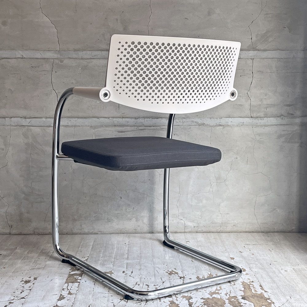 ヴィトラ vitra ビザビ2 Visavis2 アームチェア デスクチェア ホワイト/グレー カンティレバー スタッキング可能 アントニオ・チッテリオ B ♪