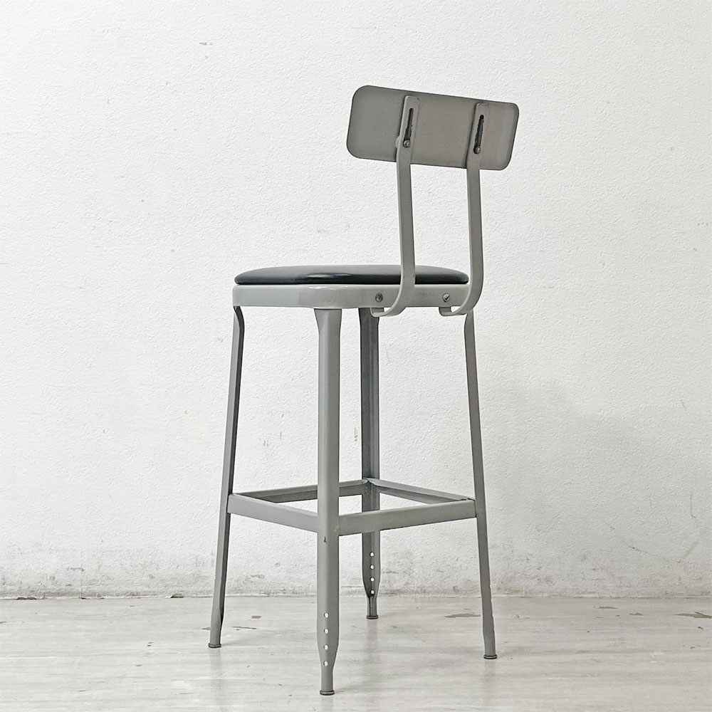 リオン LYON ファクトリー チェア FACTORY CHAIR カウンターチェア グレー バックレスト クッション PVCレザー 座面高69cm パシフィックファニチャーサービス  P.F.S取り扱い A ●