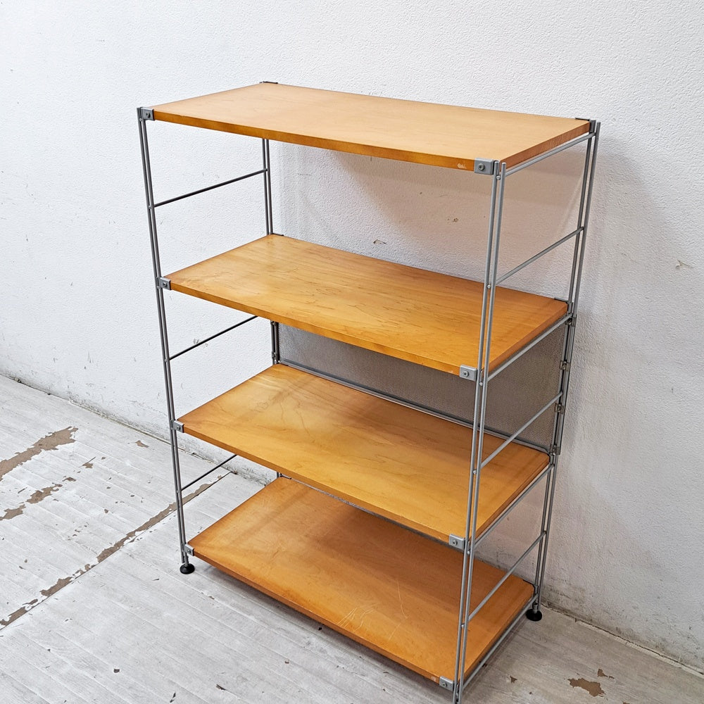 無印良品 MUJI ステンレスユニットシェルフ ワイド メープル材 棚板4枚 バックパネル付 W84.5 x H120cm シンプルナチュラル A ●