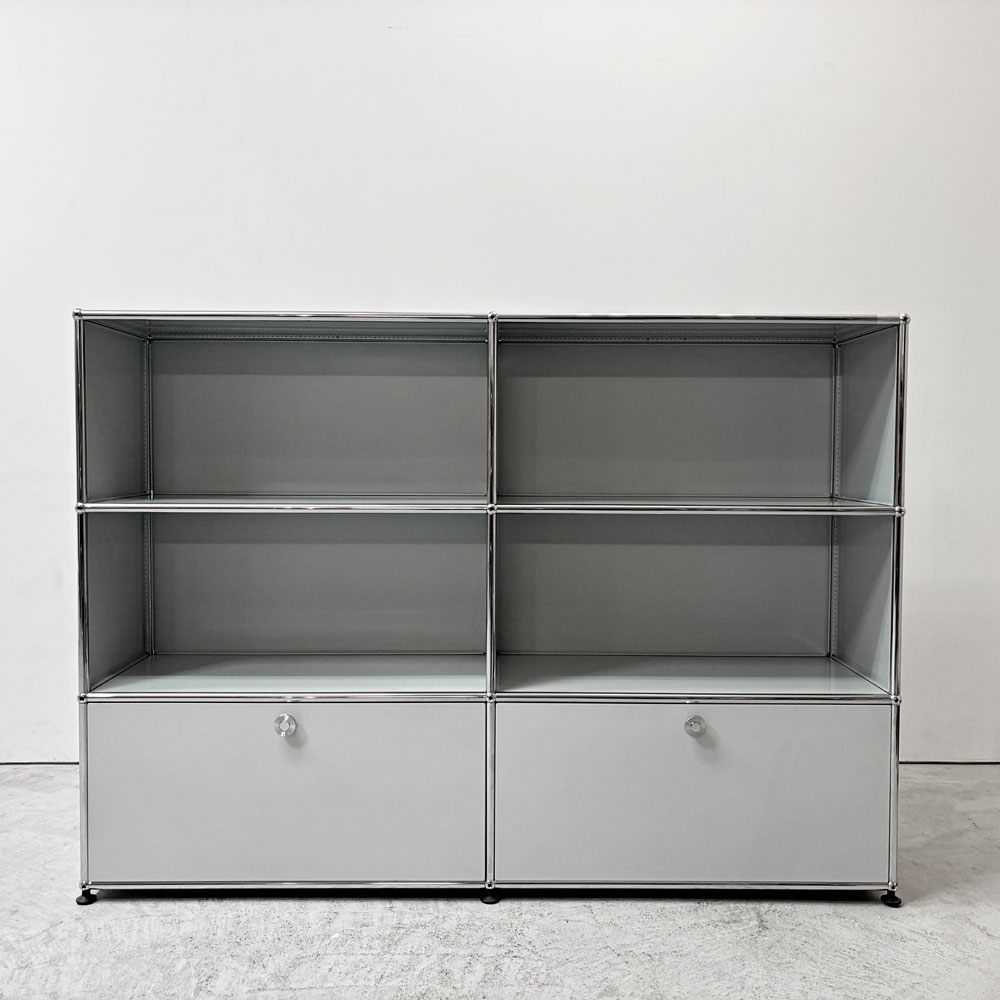 ユーエスエムハラー USM Haller モジュラーファニチャー キャビネット シェルフ 2列3段 2ドロワー 2ハーフドロワー ライトグレー アジャスター付き 定価￥427,488- ●