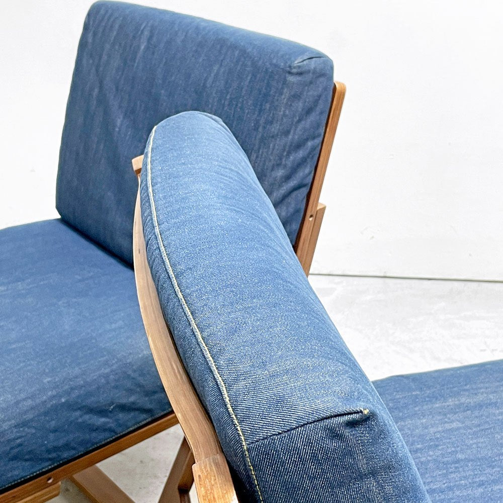無印良品 MUJI リビングでもダイニングでもつかえるソファチェア ウォールナット材 2シーター カバーリング デニム生地 セパレート ●
