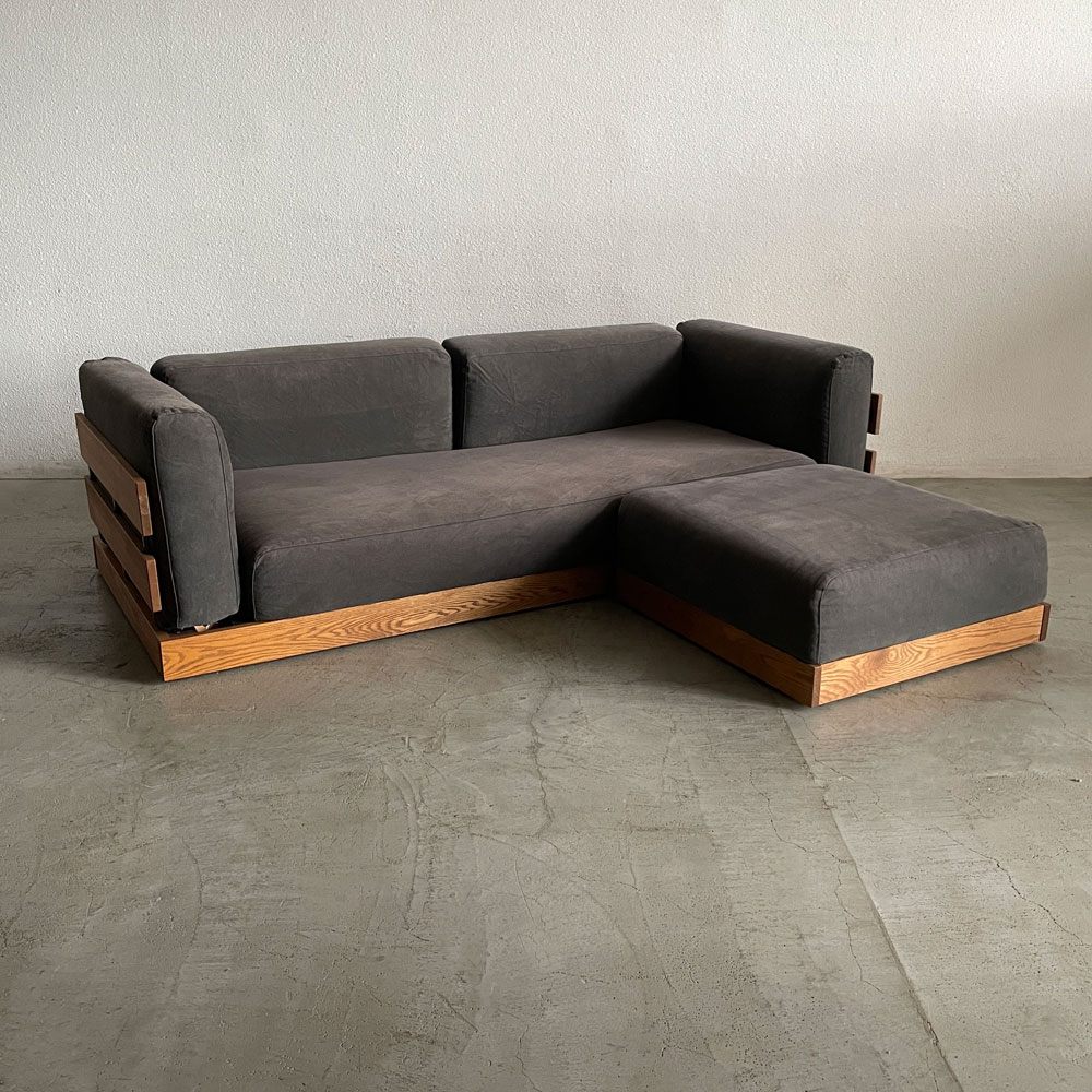 モモナチュラル Momo Natural エヌ・ボックス ソファ 3P ＋ オットマン N.BOX SOFA 3P + OTTOMAN L オーク材 旧型 ウッドベースタイプ 参考合計価格26万円～ 〓