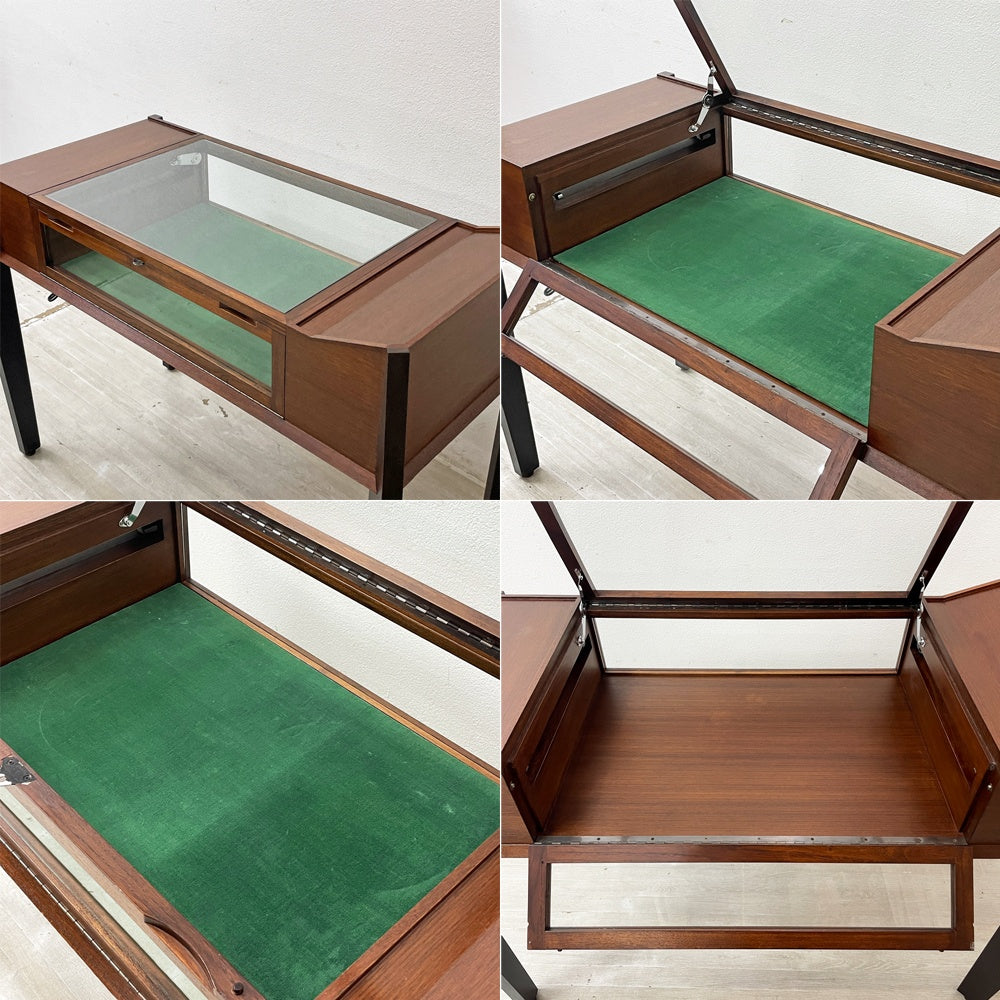 ビンテージ Vintage チーク材×ガラス ショーケース コレクション ジュエリー アシンメトリーデザイン オーダーメイド 店舗什器 ●