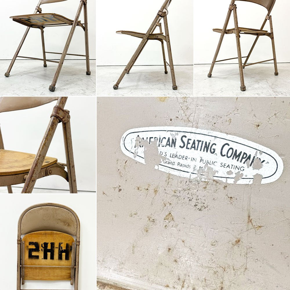 アメリカンシーティングカンパニー AMERICAN SEATING COMPANY フォールディングチェア プライウッド × スチール USビンテージ C ●