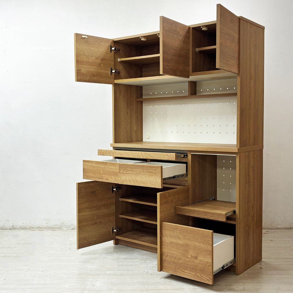 ロウヤ LOWYA キッチンキャビネット Kitchen Cabinet 食器棚 レンジ台 ステンレススライドボード W120cm ナチュラル 定価￥89,990- ●
