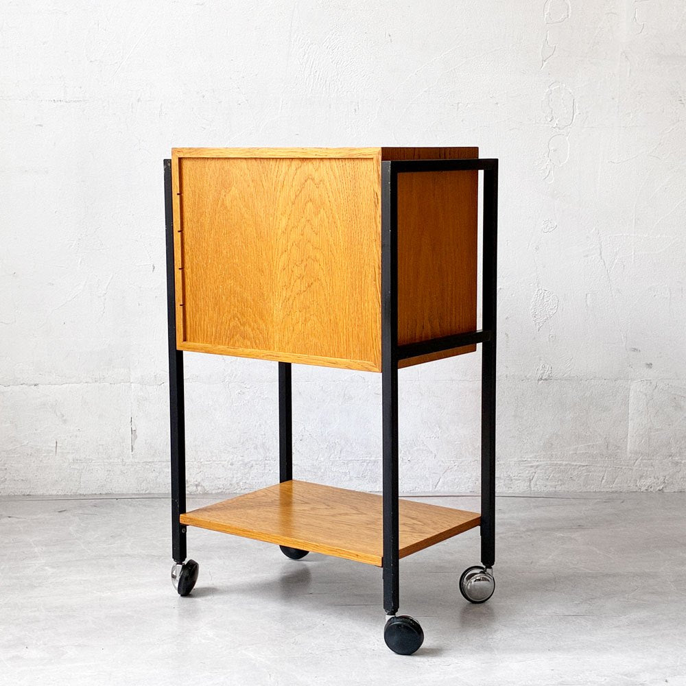 北欧ビンテージ Scandinavian Vintage ファイリングキャビネット サイドテーブル ナイトテーブル オーク材 H64㎝ 花台 キャスター 北欧ビンテージ ★