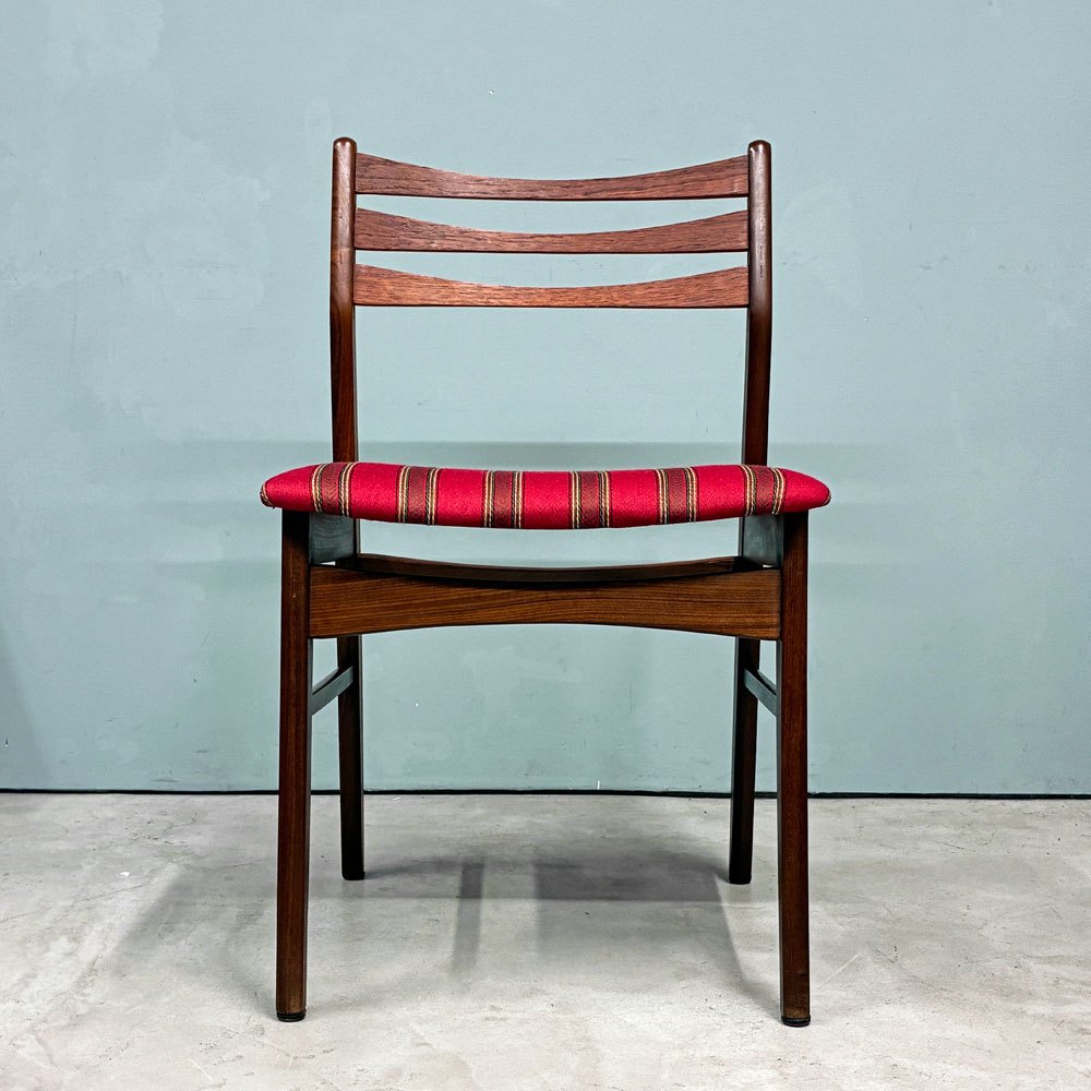 北欧ビンテージ Scandinabian Vintage チーク材 ダイニングチェア ラダーバック レッド系 ストライプ柄 北欧家具 ◎