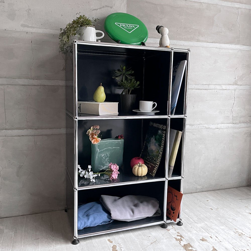 USMハラー USM Haller モジュラーファニチャー キャビネット シェルフ 2列3段 オープン グラファイトブラック アントラサイト アジャスター スイス モダンデザイン ♪