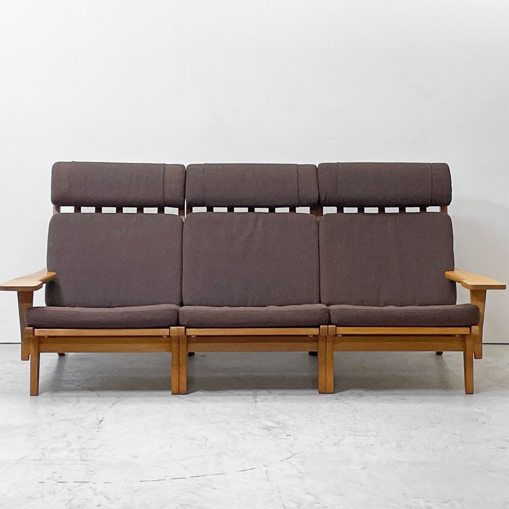 ゲタマ GETAMA GE375 3Pソファ ハイバックチェア オーク材 ブラウン系フ ァブリック ビンテージ ハンス・J・ウェグナー 北欧家具 ●