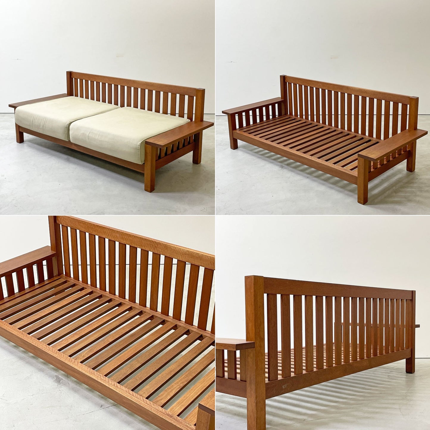 アジアンリゾートスタイル Asian Resort Style 3Pソファ 3人掛け ベンチソファ チークカラー 無垢材フレーム カバーリング W185cm 現状品 ●