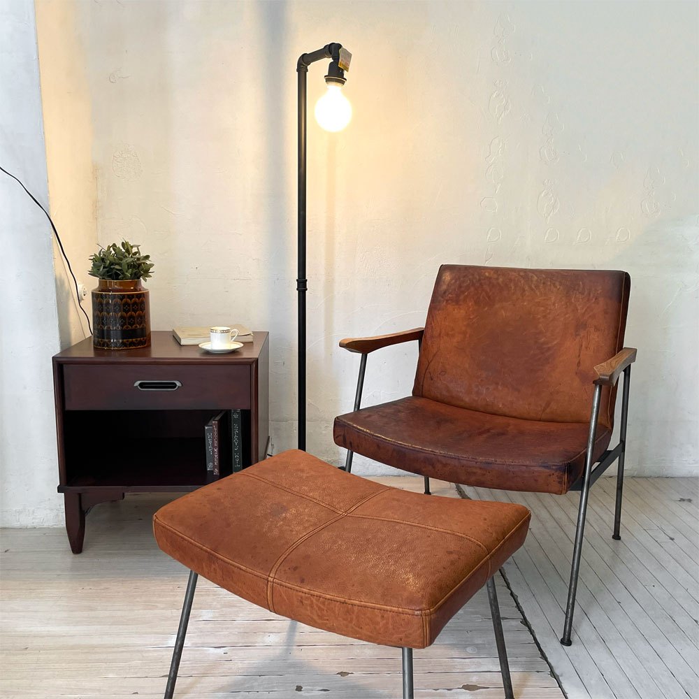 トラックファニチャー TRUCK FURNITURE ファロードレザー アームチェア FURROWED-LEATHER ARM CHAIR L-1 ブラウン ナラ無垢材 牛革 定価￥203.500- ★