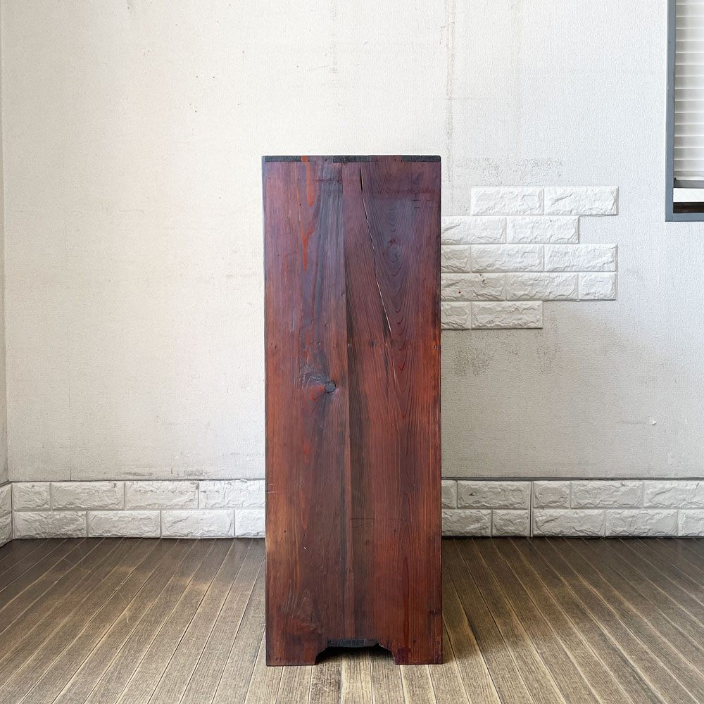 ジャパンビンテージ Japan Vintage 古い木味の食器棚 ガラスキャビネット W71.5cm 結霜ガラス 古家具 ◎