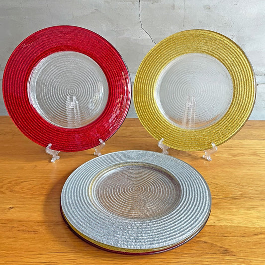 イヴヴ IVV ヘリックス HELIX プレート メインプレート 大皿 34.5cm 5枚セット イタリア チャージャープレート ガラス ハンドメイド レッド イエロー シルバー ♪