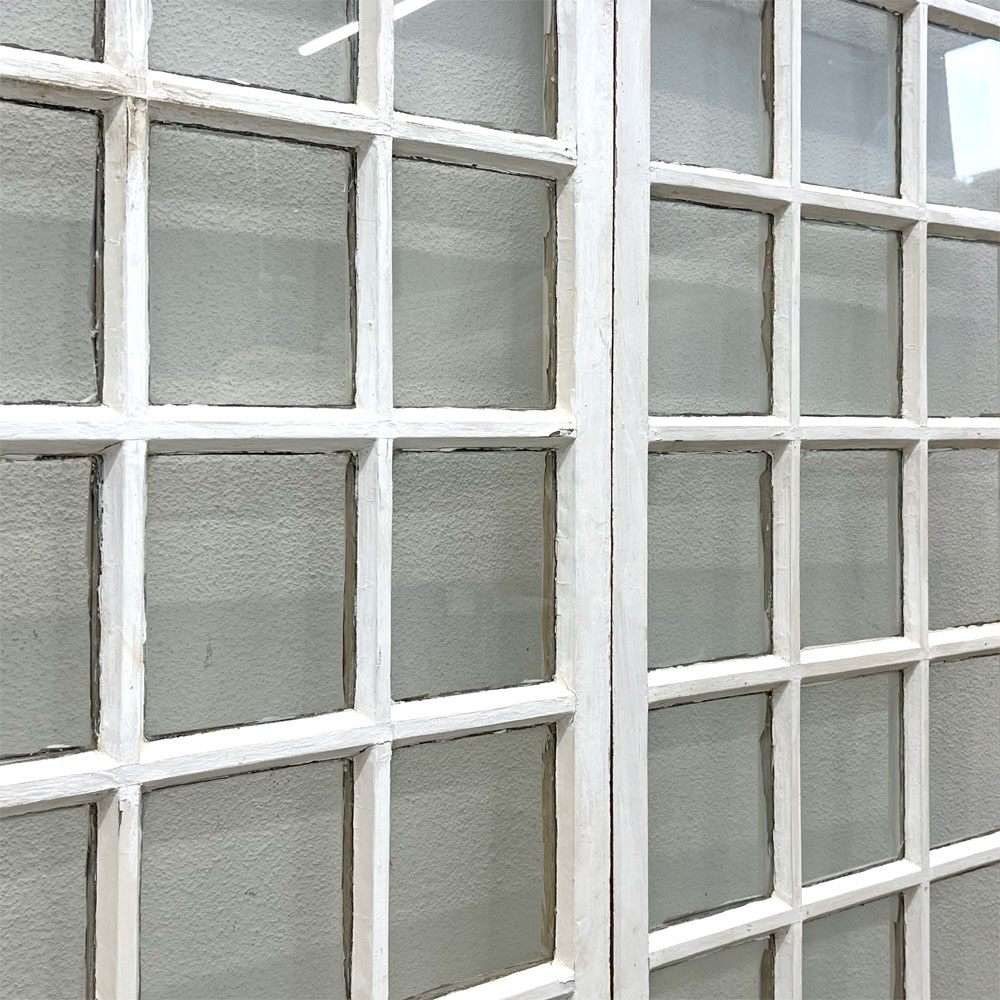 フランスアンティーク 格子窓枠 木枠×ガラス 2枚組 建材 建具 ビンテージ 〓