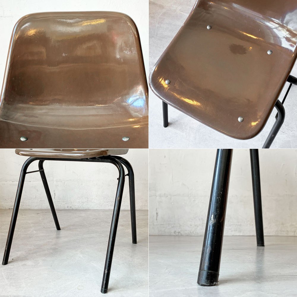 コトブキ KOTOBUKI スタッキングチェア FRP製 シェルチェア スチール脚 ブラウン 剣持勇デザイン ビンテージ ジャパニーズミッドセンチュリー D ★