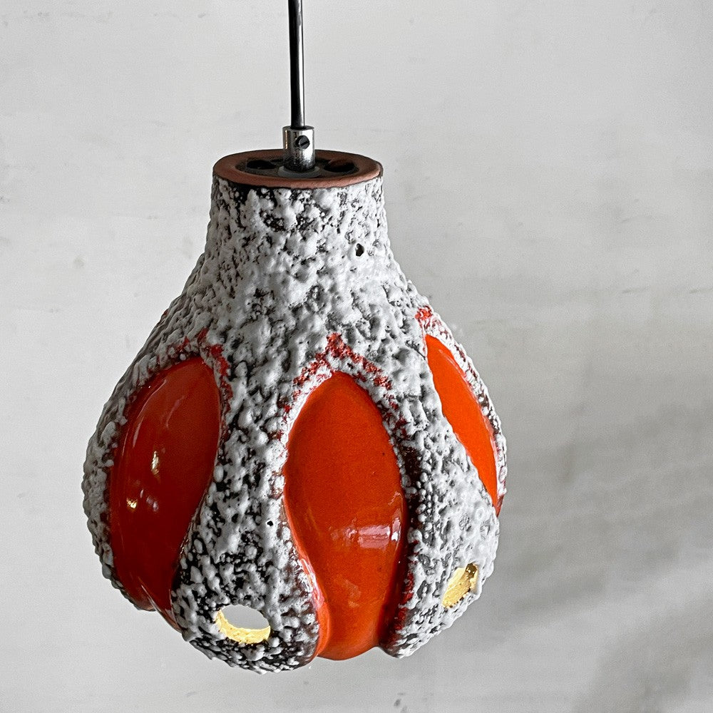 ファットラヴァ Fat lava ペンダントランプ ペンダントライト 陶製シェード セラミック 照明 Φ19cm 西ドイツ ビンテージ 希少 ■