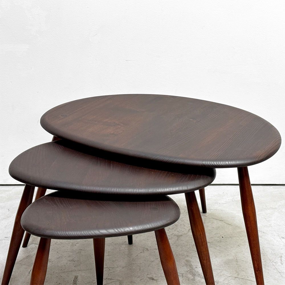 アーコール Ercol ペブル PEBBLE 354 ネストテーブル nest of tables サイドテーブル ビーチ×エルム材  ブルーラベル UKビンテージ●