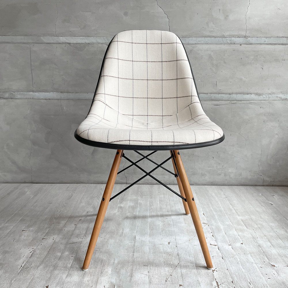 ハーマンミラー Herman Miller サイドシェルチェア サード 3rd ビンテージ FRP アプホルスター ファブリック ヘリンボーン チェック×アイボリー ダウェルベース イームズ ミッドセンチュリー ファブリック張替済♪
