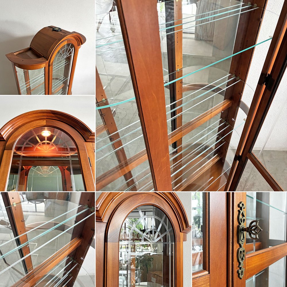 プラスキファニチャー Pulaski Furniture キュリオケース ガラスキャビネット 飾り棚 H214cm ガラス棚板 4段 照明付 アメリカ 〓