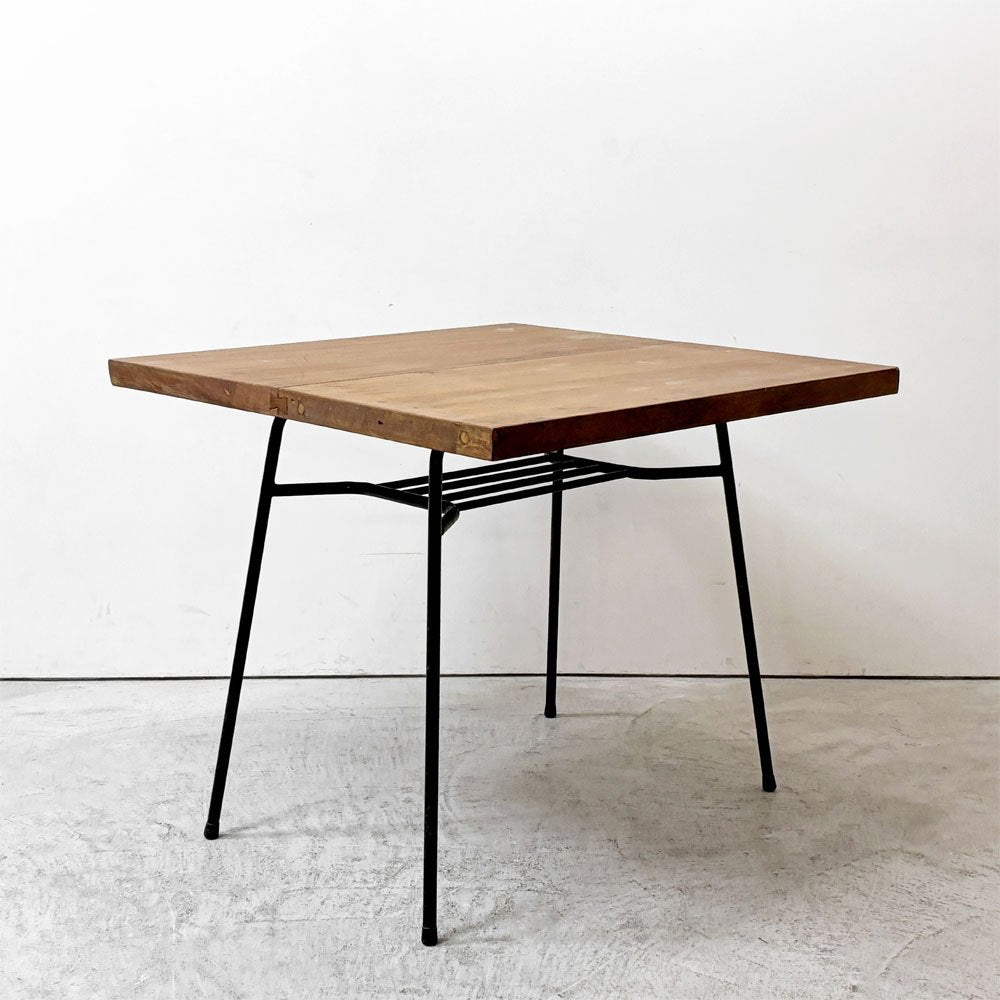 ジャパンビンテージ Japan Vintage 古材 x 鉄脚 ダイニングテーブル W89cm リメイク家具 インダストリアルデザイン  ●