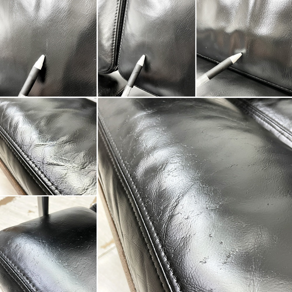 ハーマンミラー Herman Miller イームズソファ Eames Sofa 2シーター ウォールナット材 レザー ブラック C&R. イームズ ミッドセンチュリー ●