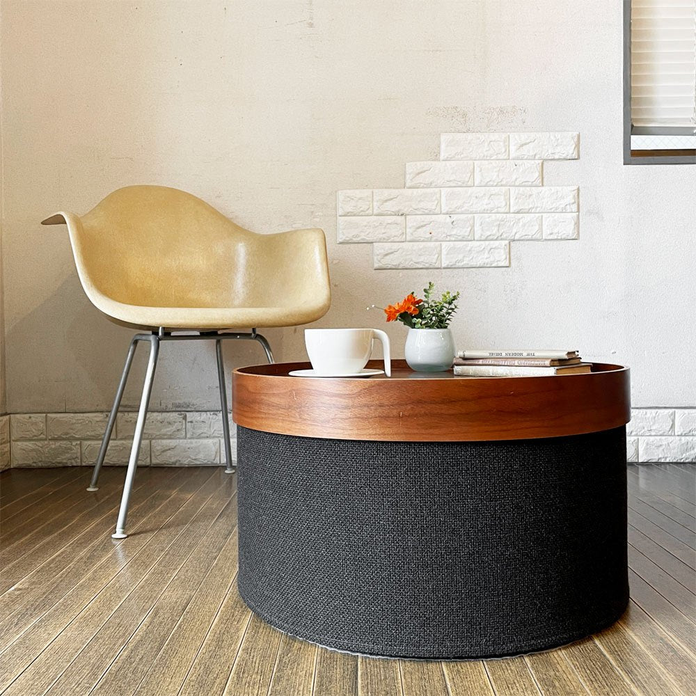 ソフトライン SOFTLINE ドラムスパフ DRUMS POUF スツール リビングテーブル ウォールナットトレイ Φ60cm アクタス取扱 定価￥69,300- ◎