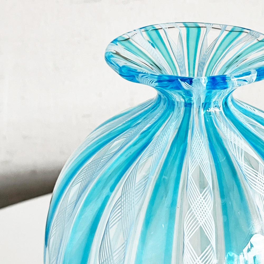 バラリン BALLARIN レースガラス フラワーベース 花瓶 ムラーノ MURANO ベネチアングラス H17.5cm イタリア 工芸品 ■